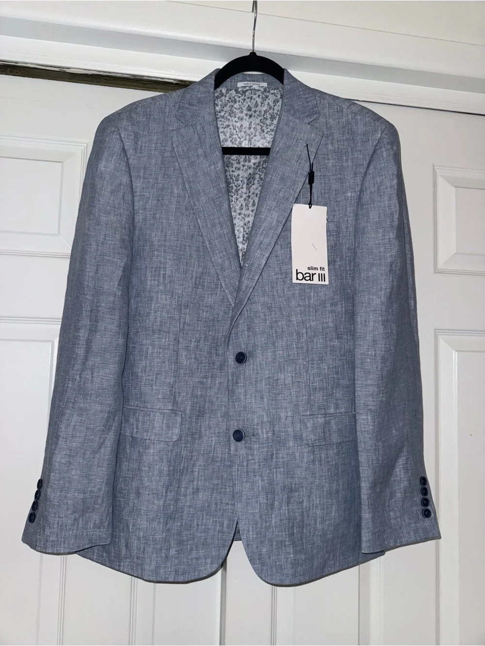 Bar III Slim Fit 100% Linen Sport Coat Blazer Light Blue 40R NWT